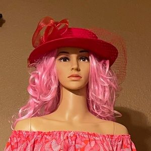 Red  Veil-Accent Wool Cloche 100% wool